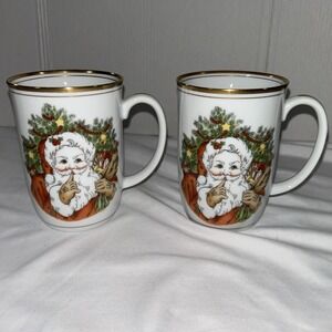 VTG Fitz & Floyd ST NICHOLAS Mugs Santa Christmas Coffee Cups‎ Replacement Set 2